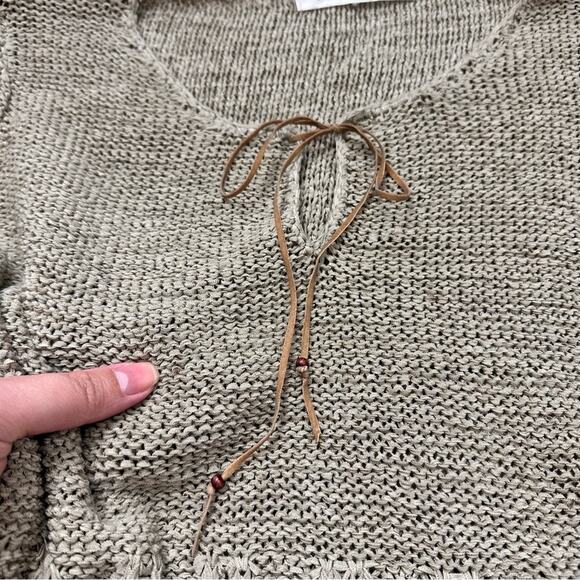 Vintage 90’s Max Studio Boho Tan Knit Long Sleeve Fringe Hem Long Sleeve Top M/L - Picture 15 of 16